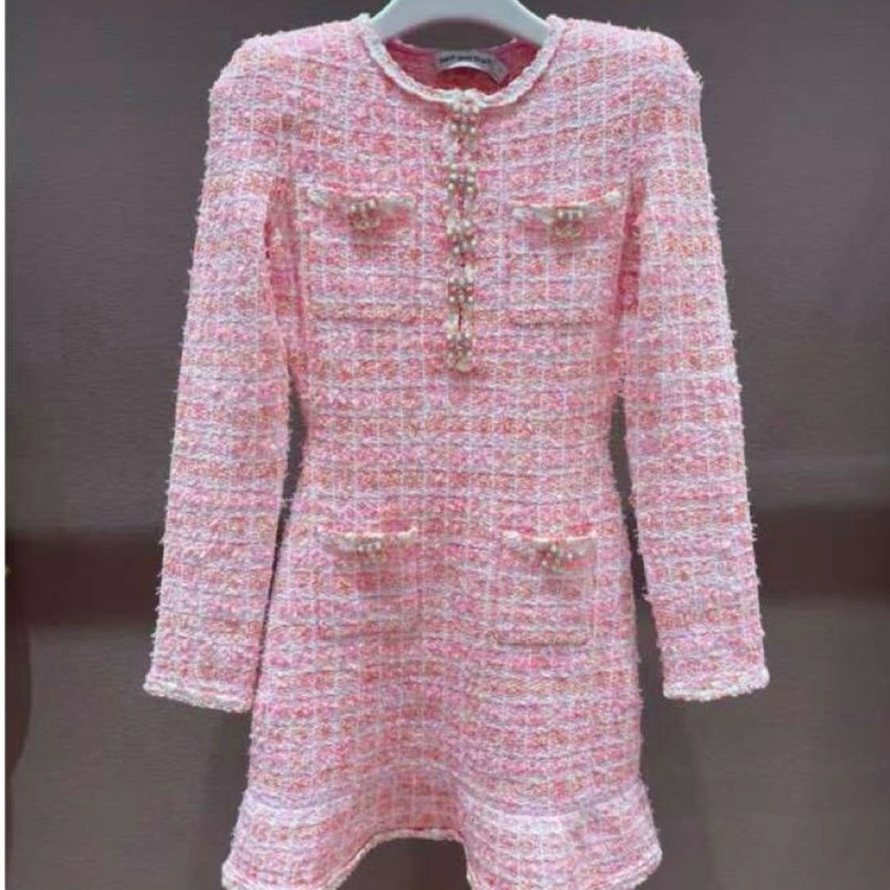 Pink and White Buttoned Sheath Dress for Work